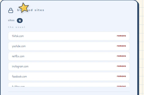The blocked websites list in Lock-In.